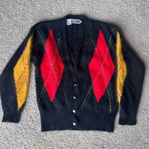 Vintage Rafaella Black Cardigan with Red and Yellow Accents